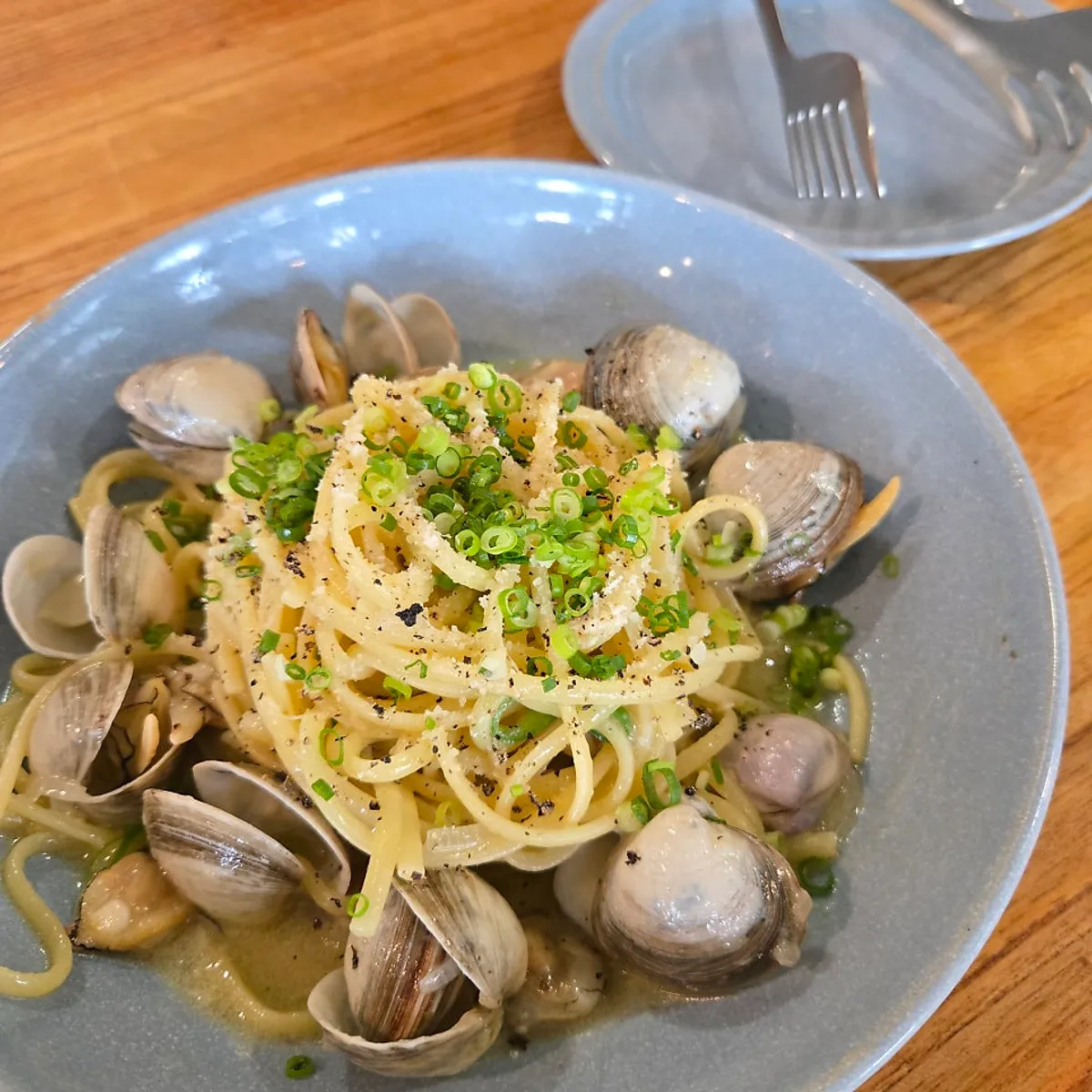 A plate of white ragu truffle pasta at Le Garden Bleu