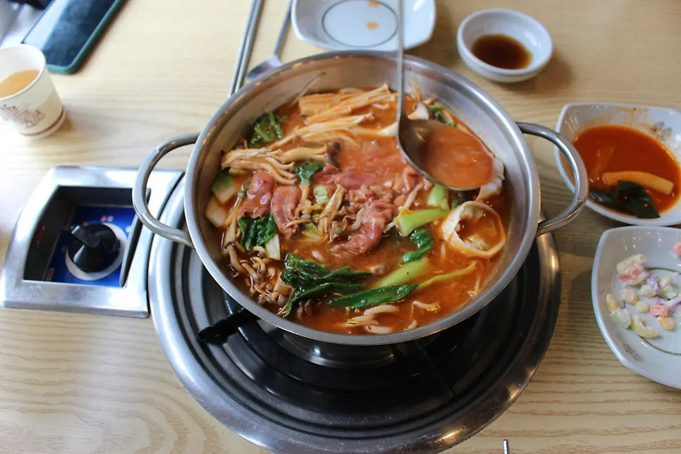 Shabu ingredients with mushrooms and dumplings