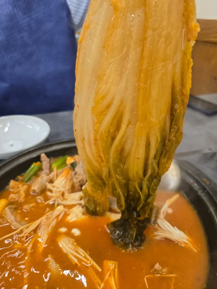 Final shot of the galbi kimchi jjigae meal at Chung-sil Hoegwan