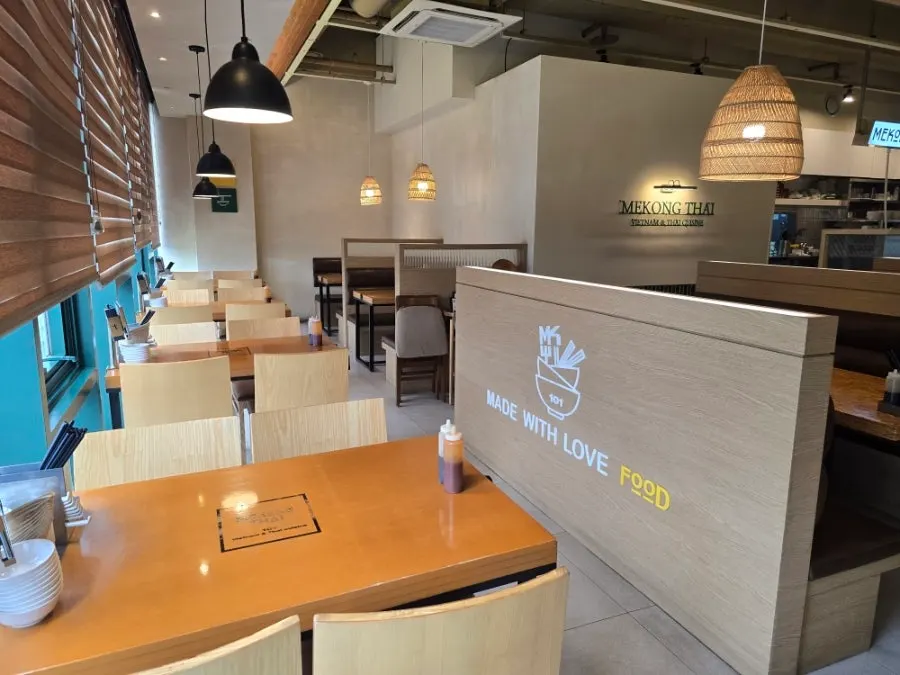 Restaurant interior with space between tables