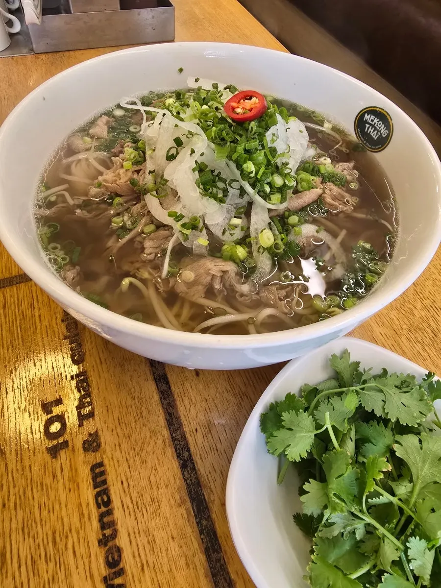 Large beef pho in a big bowl