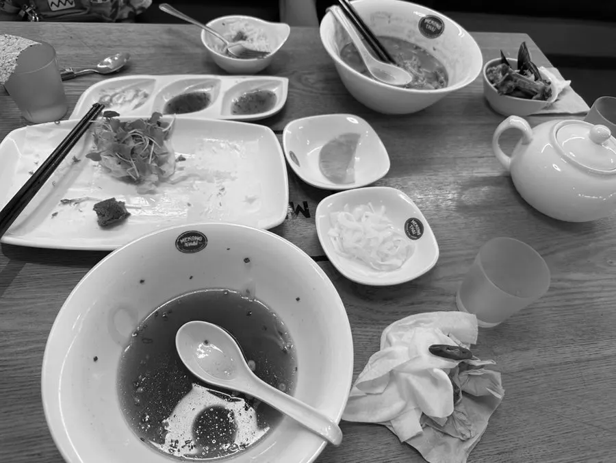 Jasmine tea teacup after a meal with a child