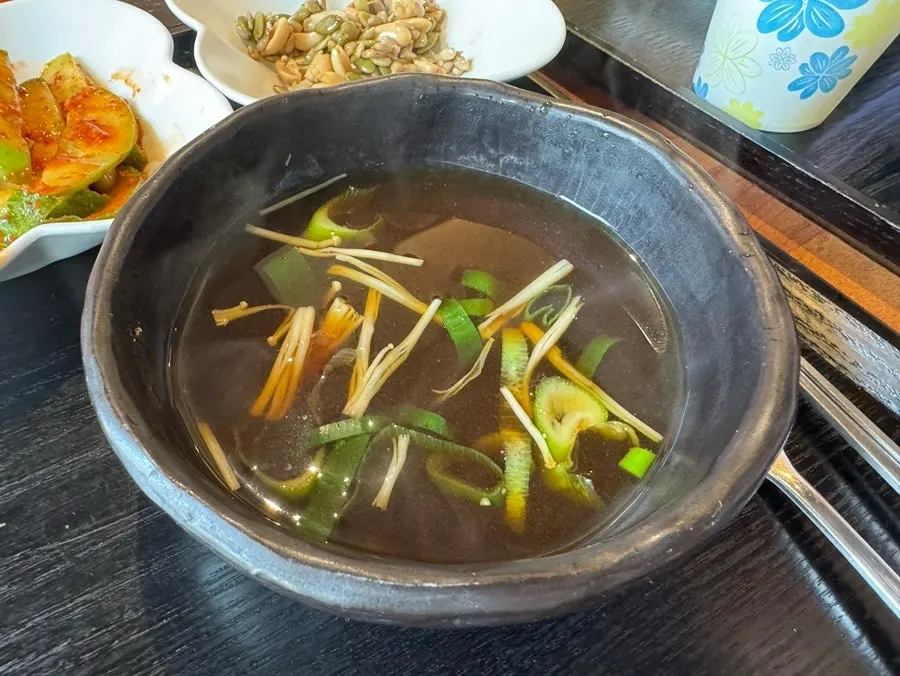 Full spread of banchan side dishes