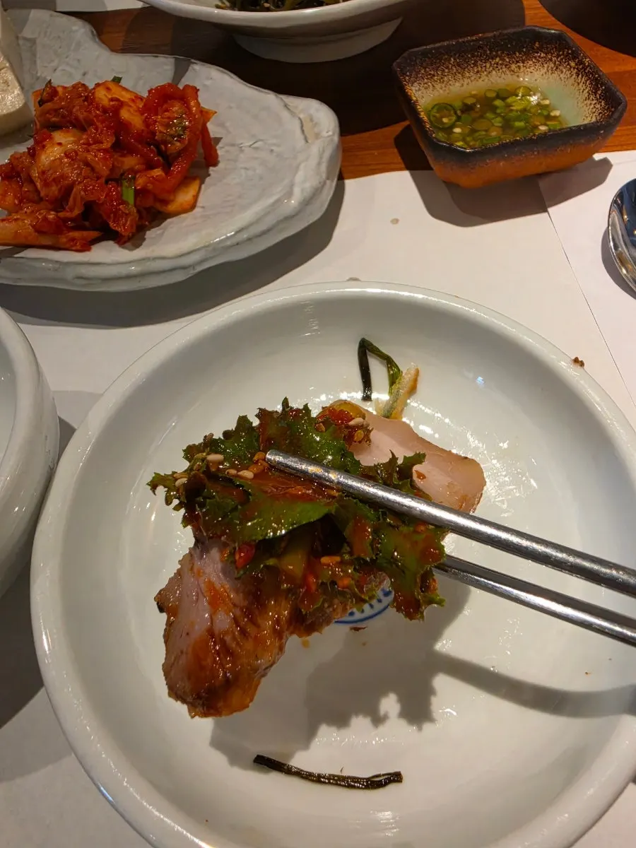 Boiled pork and dressed lettuce