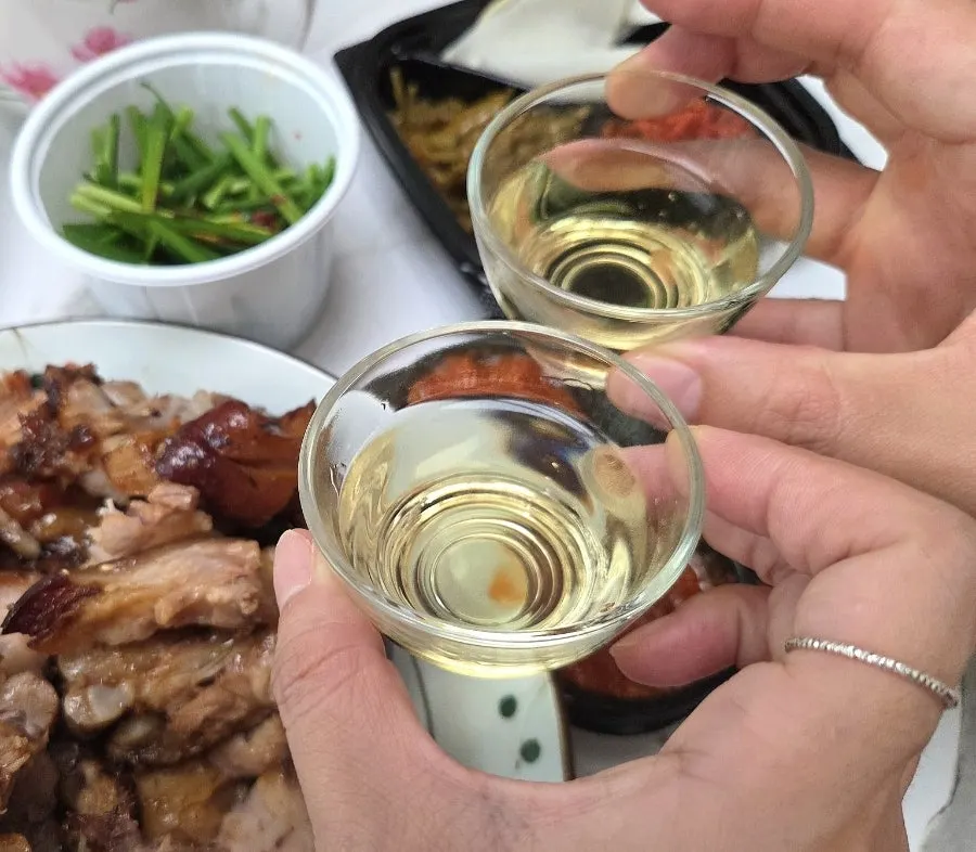 Mushroom liquor served alongside the jokbal