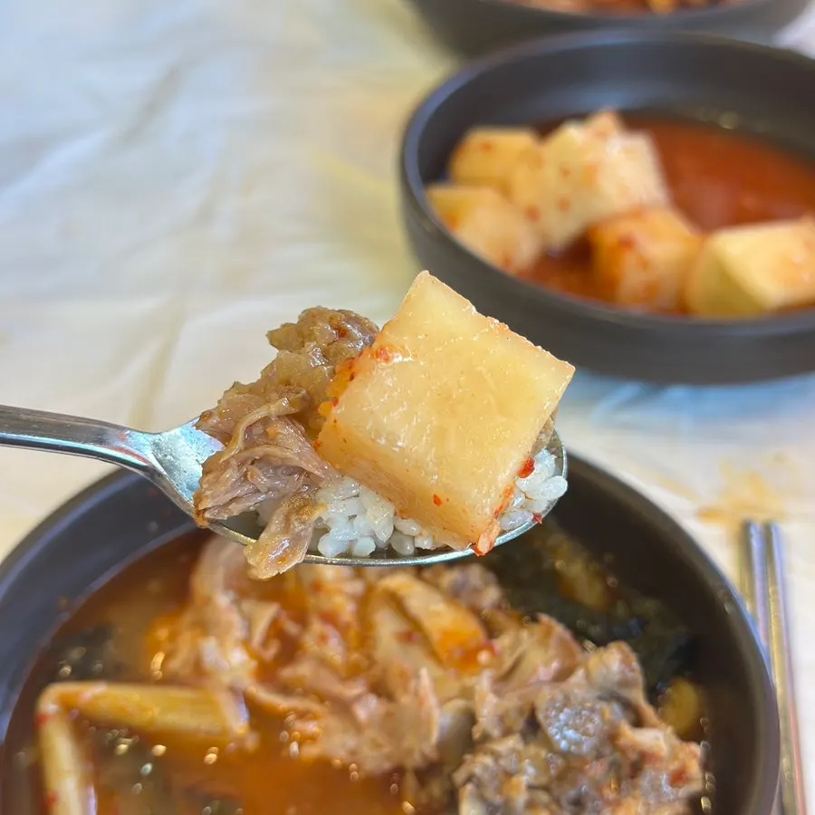 Sujebi and glass noodles in gamjatang
