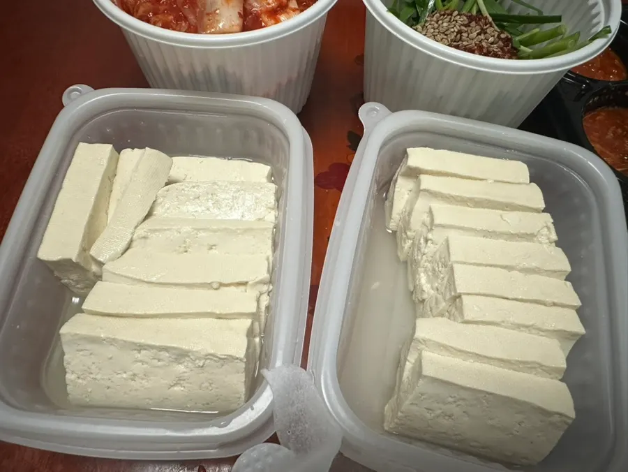 Tofu-kimchi bossam set laid out with all the side dishes