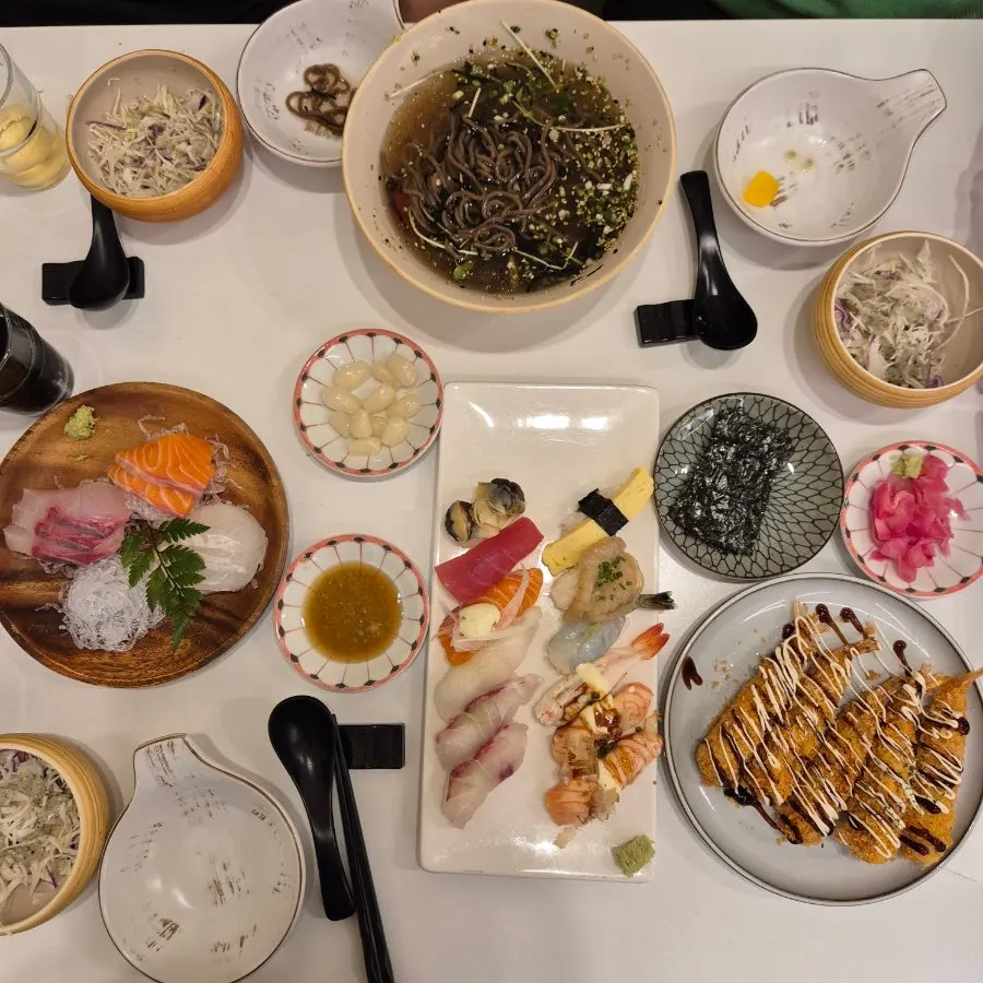 Full, hearty sashimi set spread