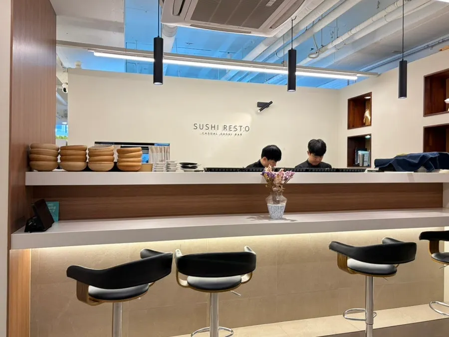 Wide interior view of Sushi Resto