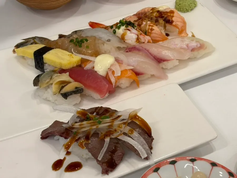 California roll served alongside mini udon