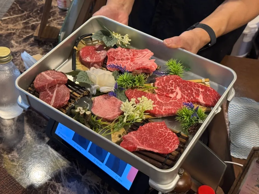 Raw beef cuts shown to us before grilling at Sekaro