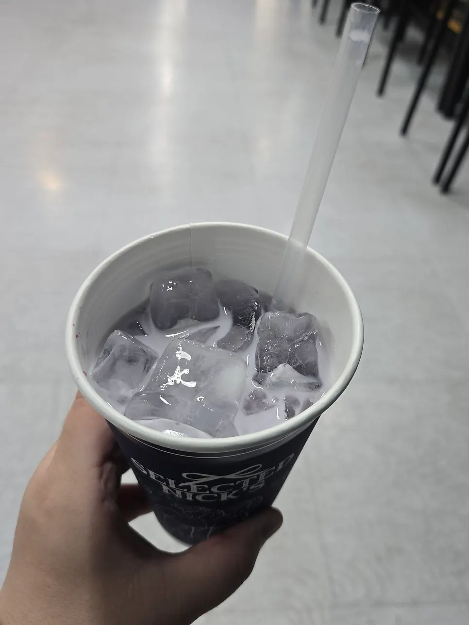 Berry latte with a soft lavender hue