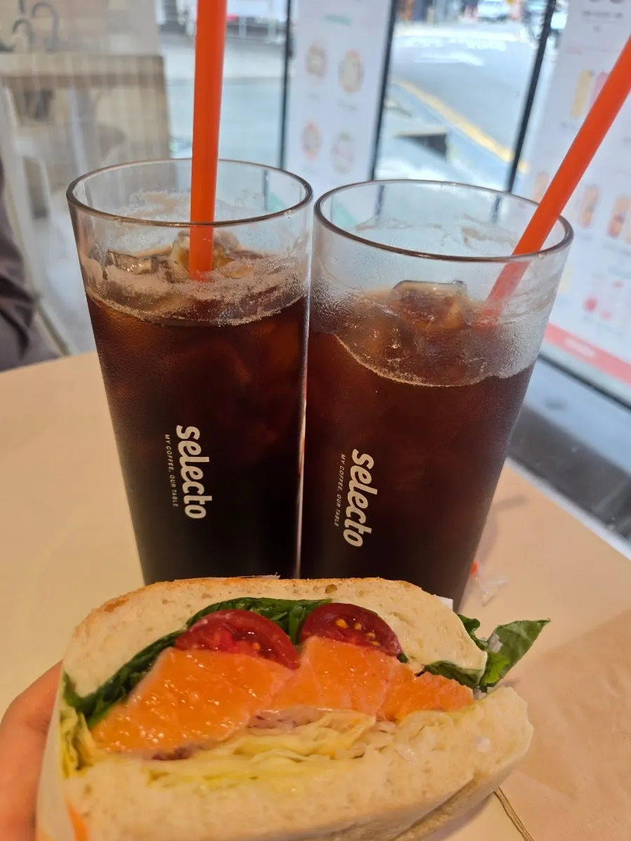 Sandwich filled with salmon and vegetables