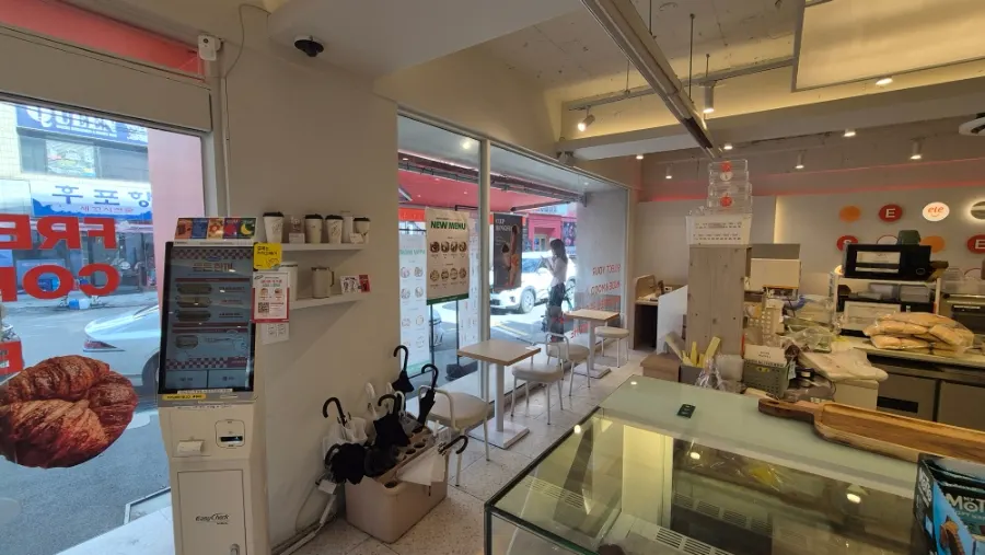 Spacious, clean interior of the café