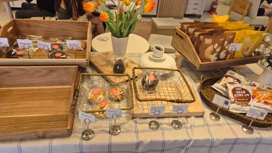 Various breads and sandwiches on display