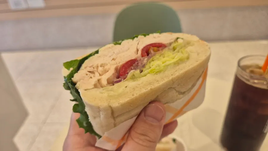 Cross-section of the sandwich packed with thick ingredients