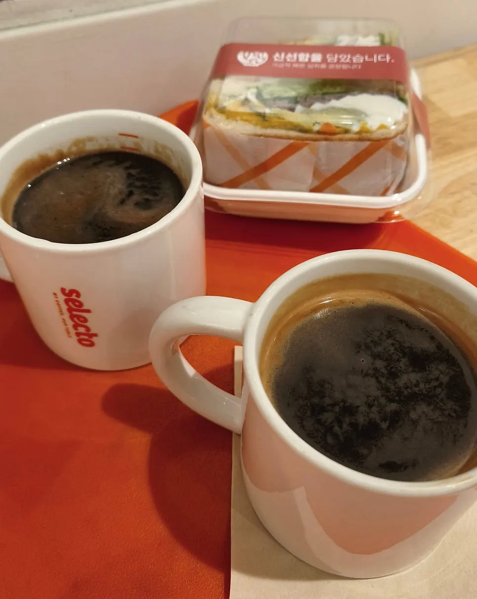 Iced Americano and sandwich at Selecto Coffee Sinnonhyeon Branch