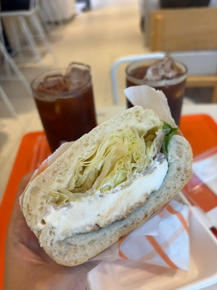 Ricotta cheese sandwich with an Americano