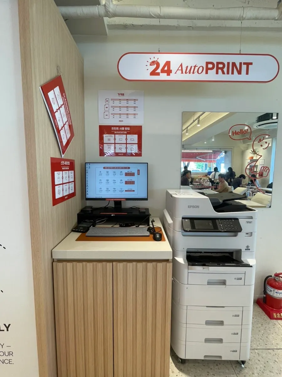 Print zone set up inside the café