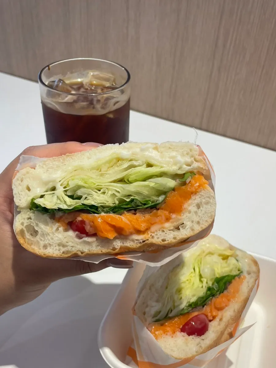 Close-up of the sandwich fillings