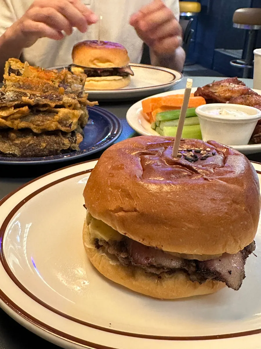 Plate of bacon cheeseburger