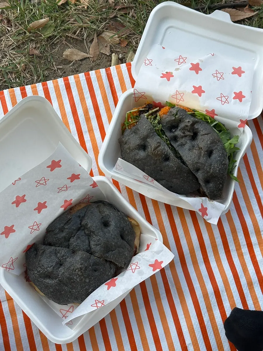 Focaccia sandwich packed in a takeout container