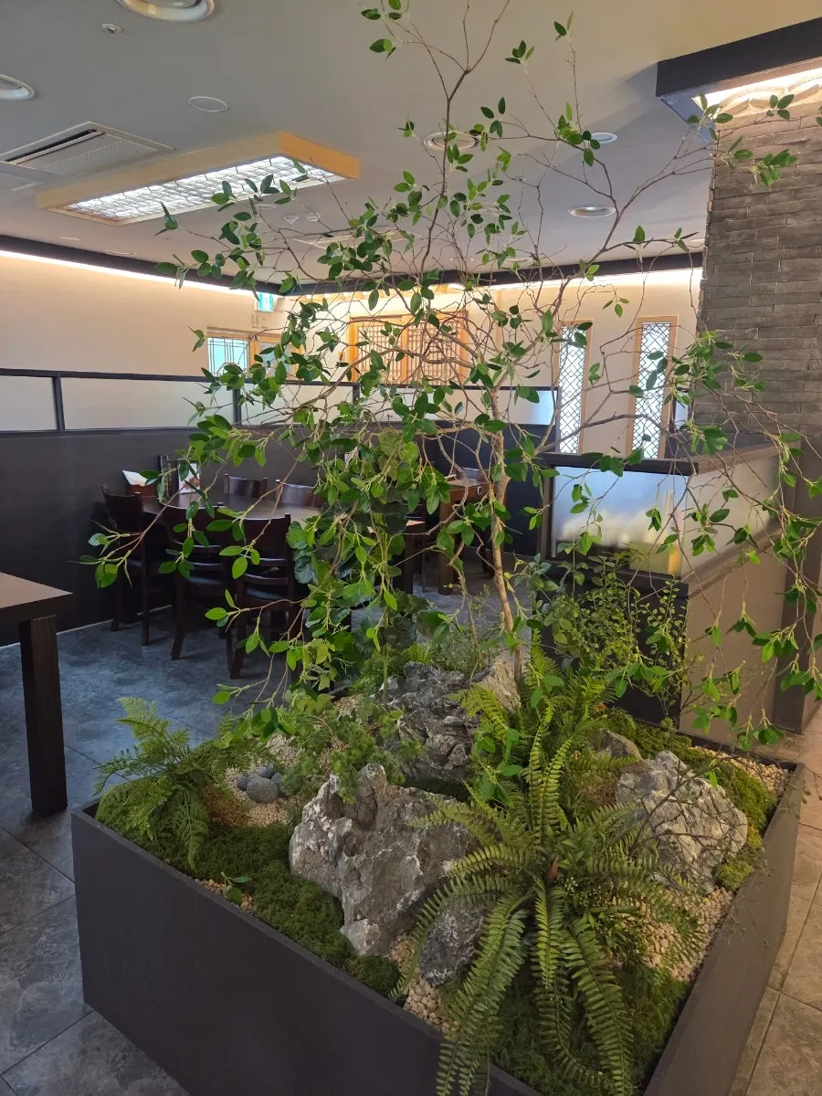 Main hall decorated with plants