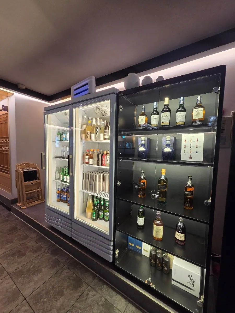 Liquor shelf with traditional Korean alcohol and spirits