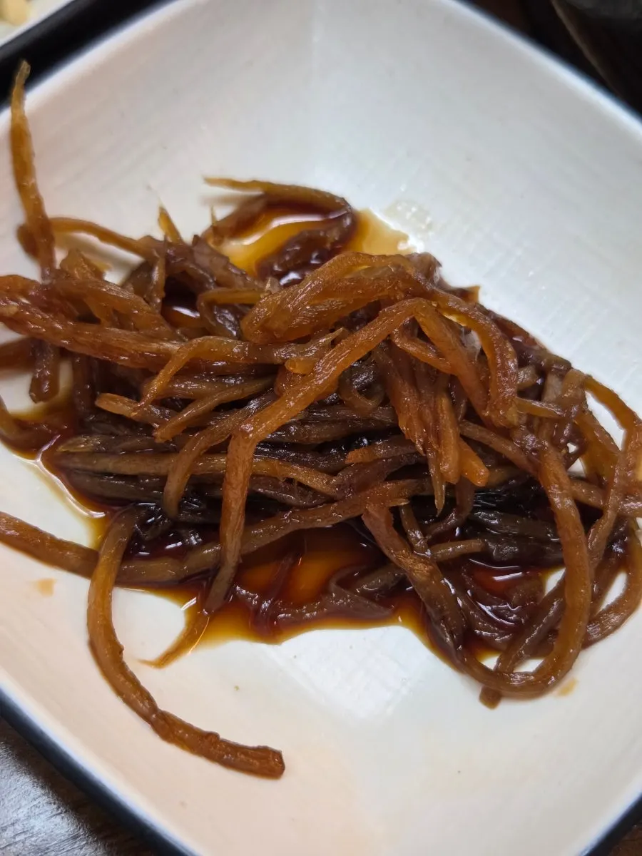 Close-up of banchan plates