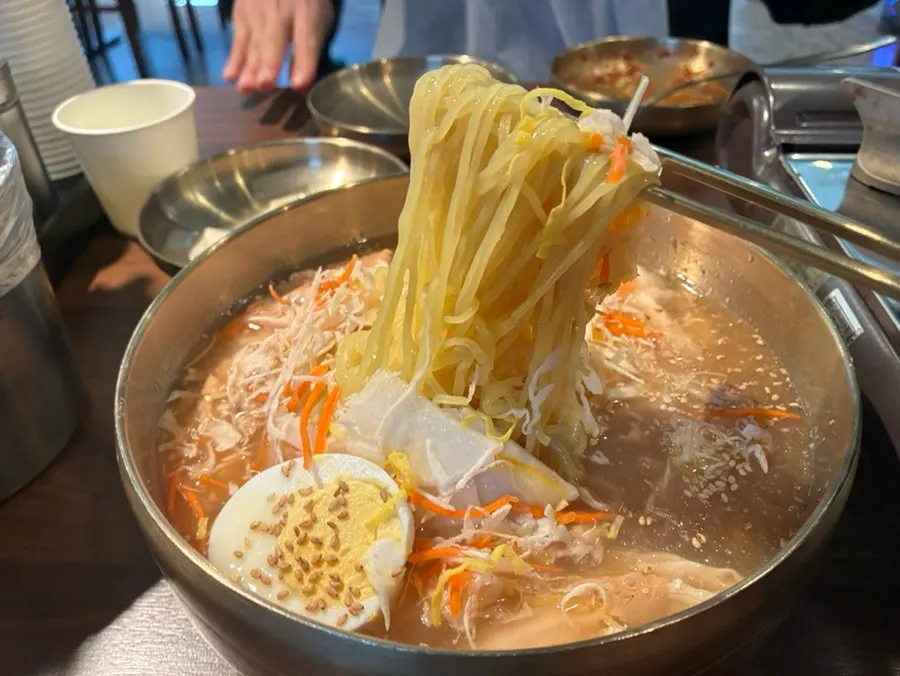 A generously sized portion of chogyeguksu at Seocho Jeonggye