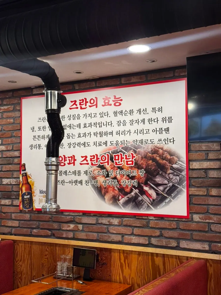 Wall sign describing the health benefits of lamb and cumin
