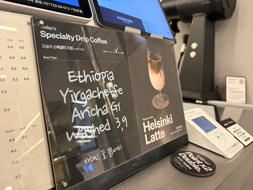 Signage for the signature Helsinki Latte