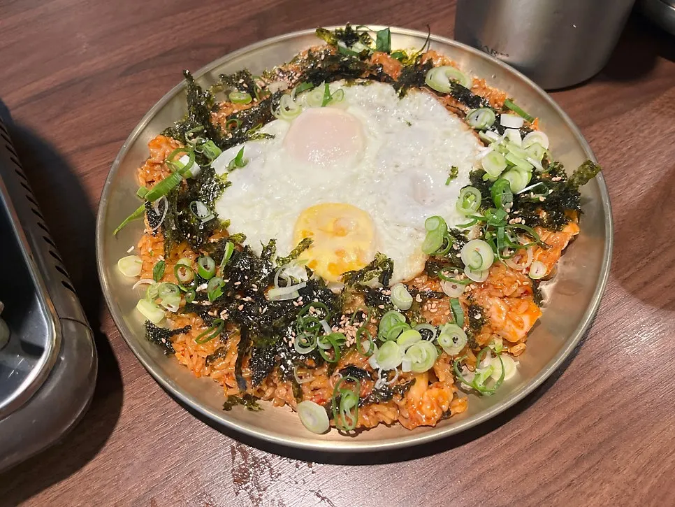 Chicken cartilage fried rice ordered alongside the dakbokkeumtang