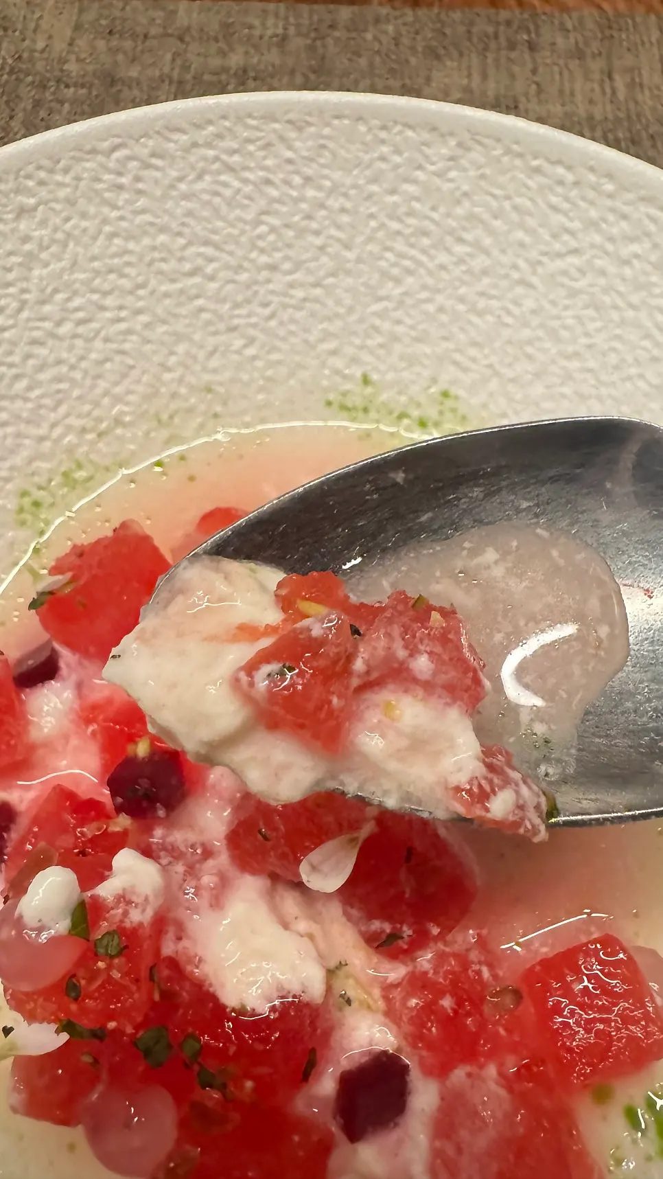 Smoked watermelon and stracciatella cheese salad