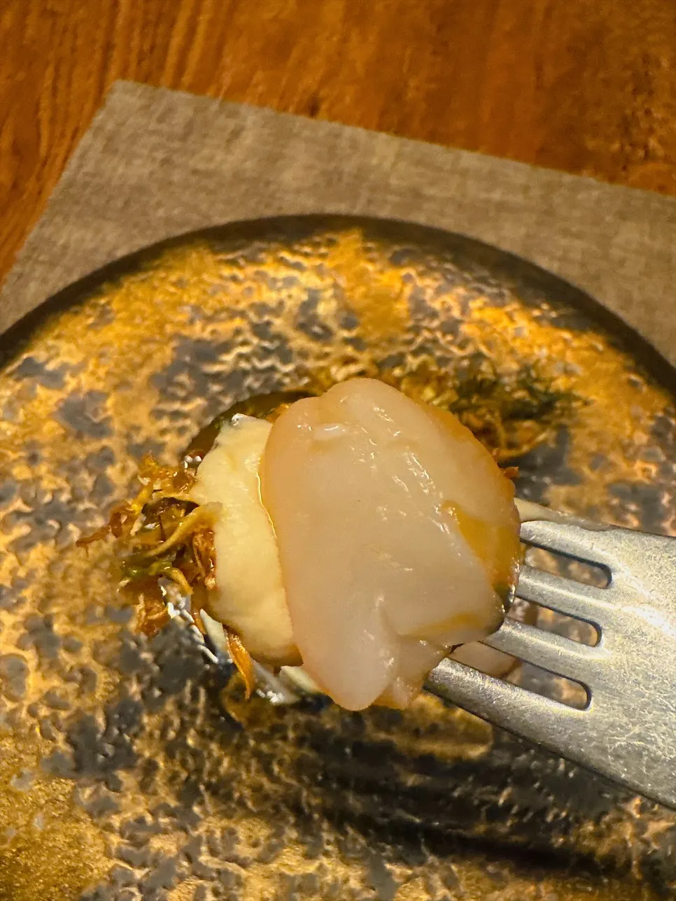 Close-up of the rich bisque shrimp dish