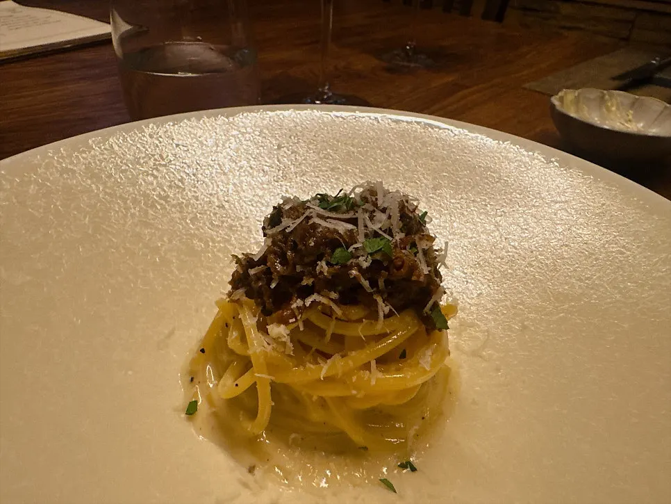 A plate of pecorino Genovese spaghetti