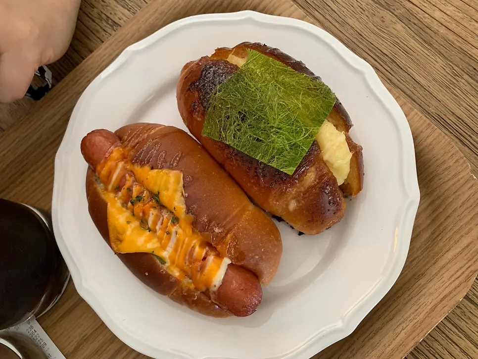 Cross-section of the mentaiko potato salt bread packed with filling