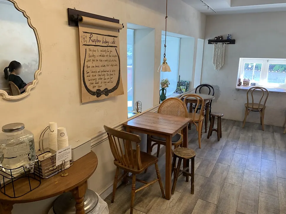 Table-focused seating on the second floor