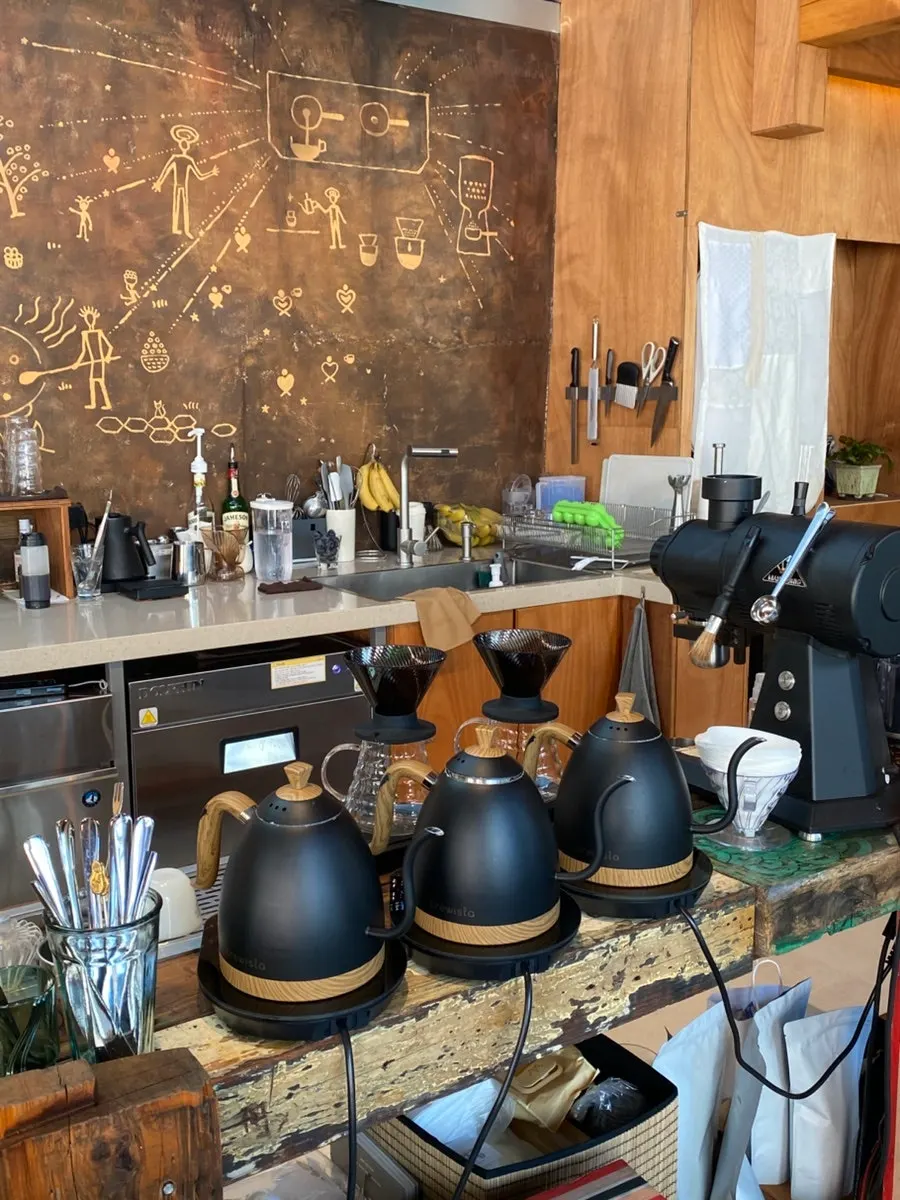 Pour-over coffee equipment on the bar at Oldsse Seochon