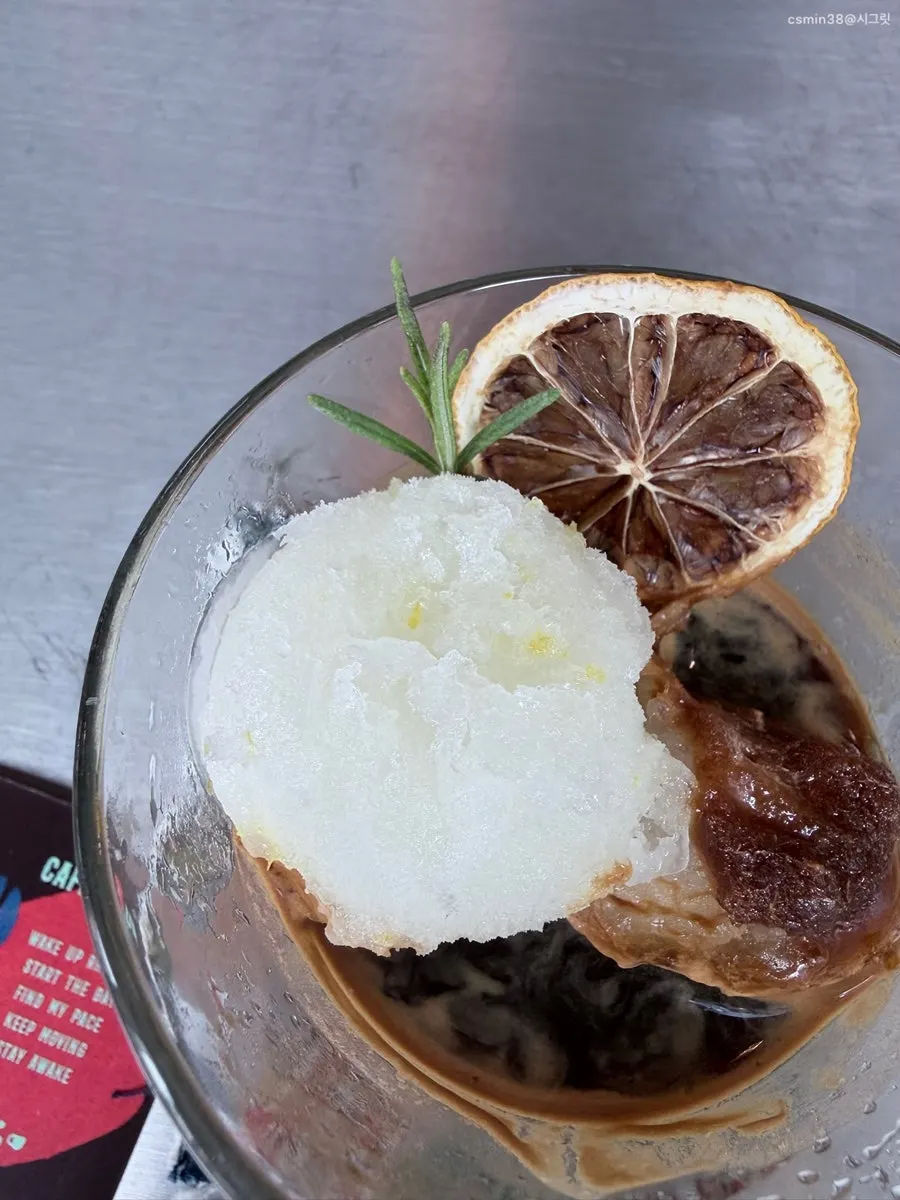 Lemon sorbet with espresso, eaten with a spoon