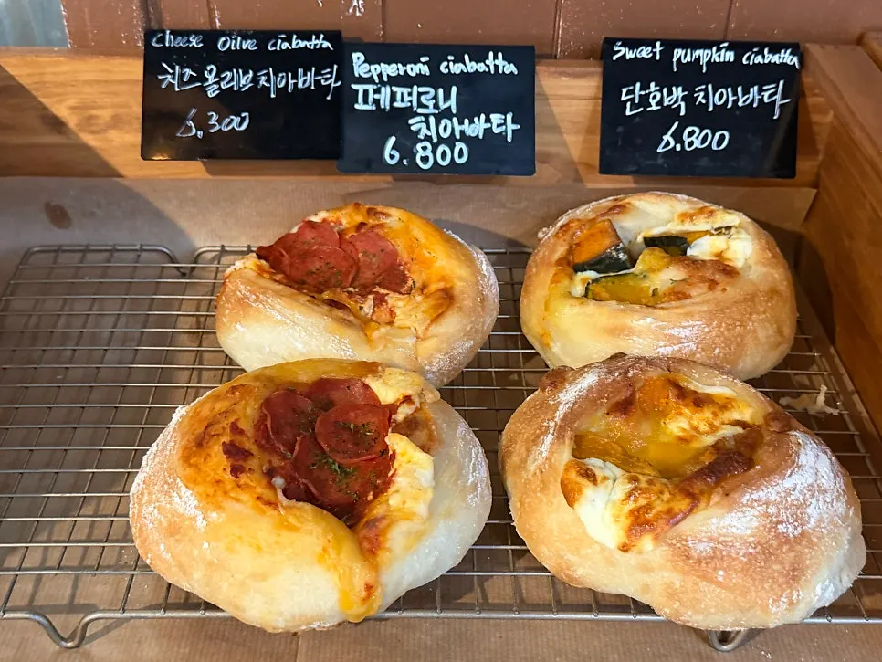 Display case of various ciabatta breads