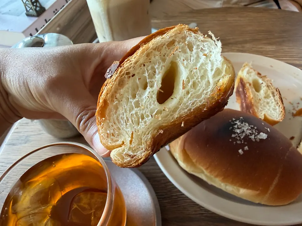 Cross-section of a crispy-outside salt bread