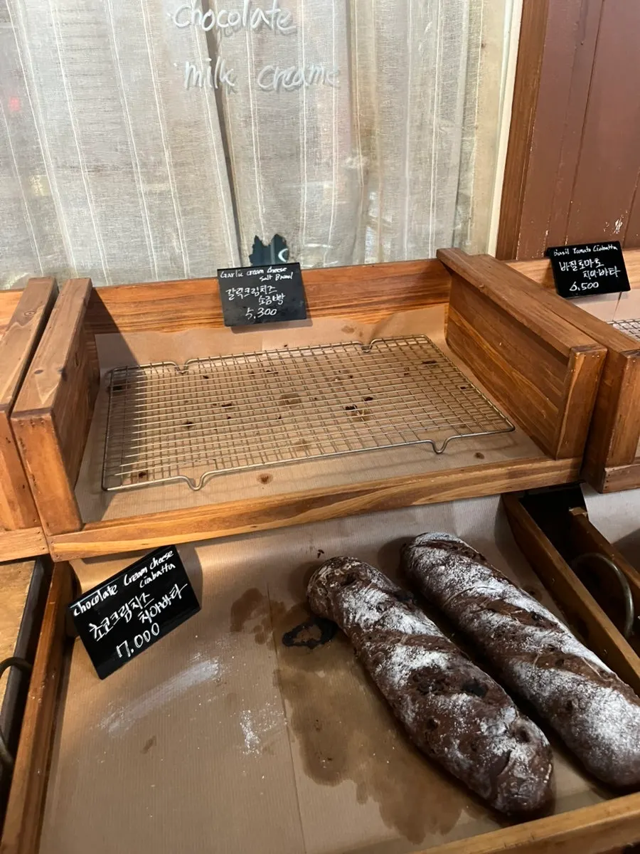 Choosing bread at Respire Bakery Cafe