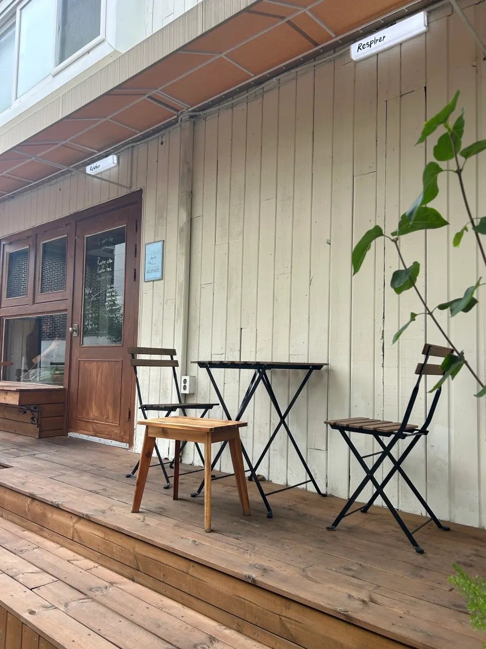 Outdoor terrace seating at Respire Bakery