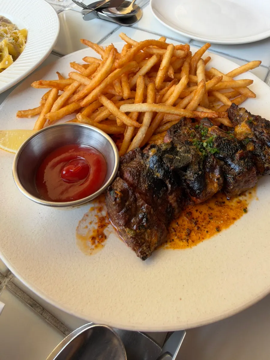Black angus sirloin steak with fries at Teen Seoul