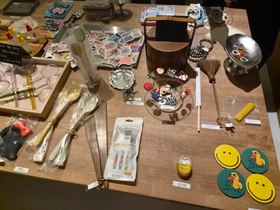 Horizontal shot of the little goods display shelf