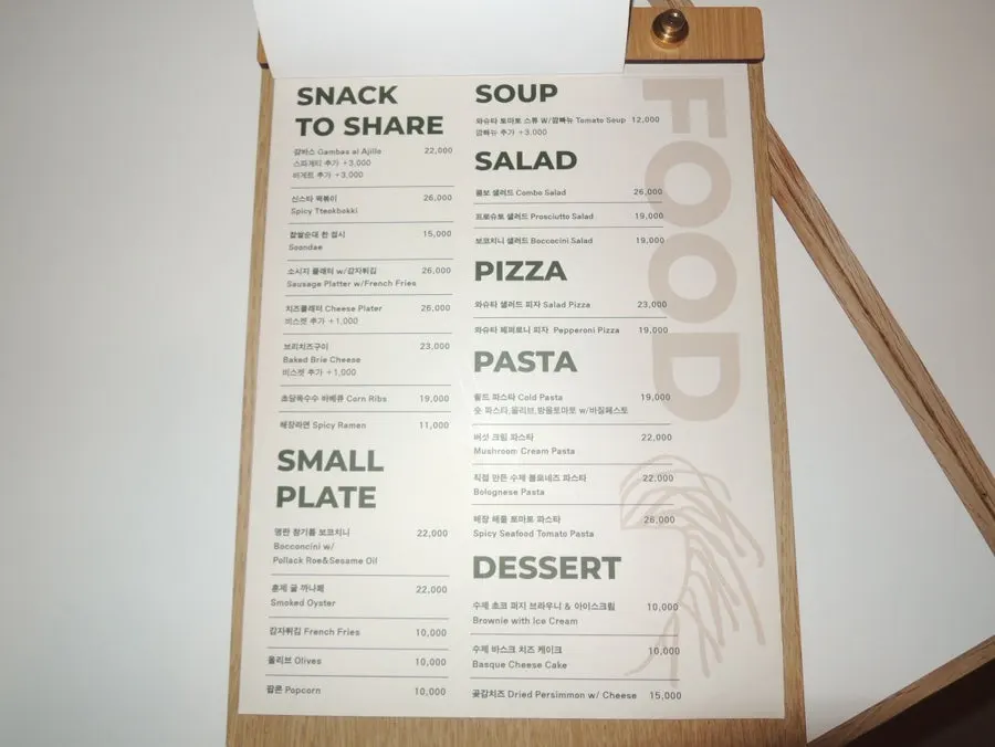 Wine bar dinner menu information