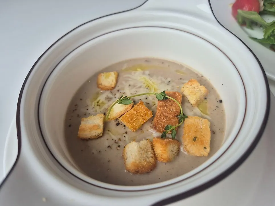 Lunch set with mushroom soup