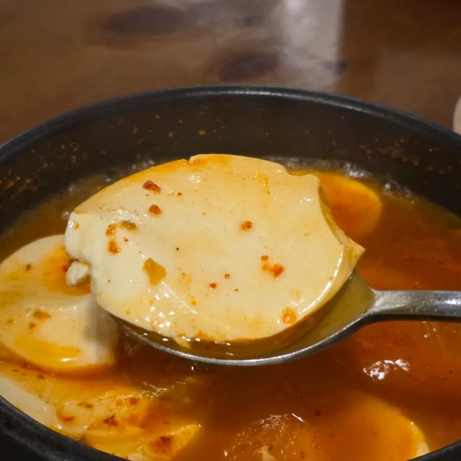 Spicy, savory sundubu-jjigae broth