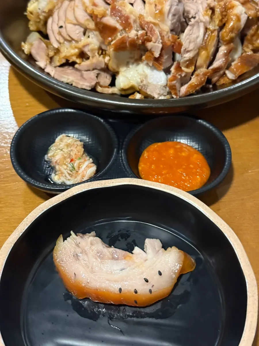 Table spread at the neighborhood jokbal spot visited for years
